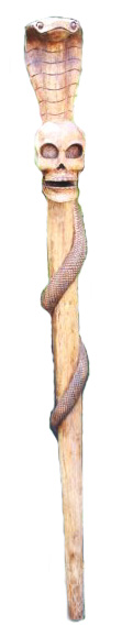 Houten totem staf slang doodshoofd 150 cm