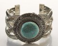 Armband metaal gevlochten met blauwe steen